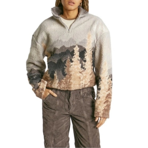 BDG Tops - ✨ BDG Urban Outfitters Landscape 1/2 Zip Fleece Jacket Gray Sweater XS